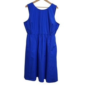J Crew Dress Women Sz 20 Royal Blue Cotton Sleeveless Fit Flare Lined Pockets